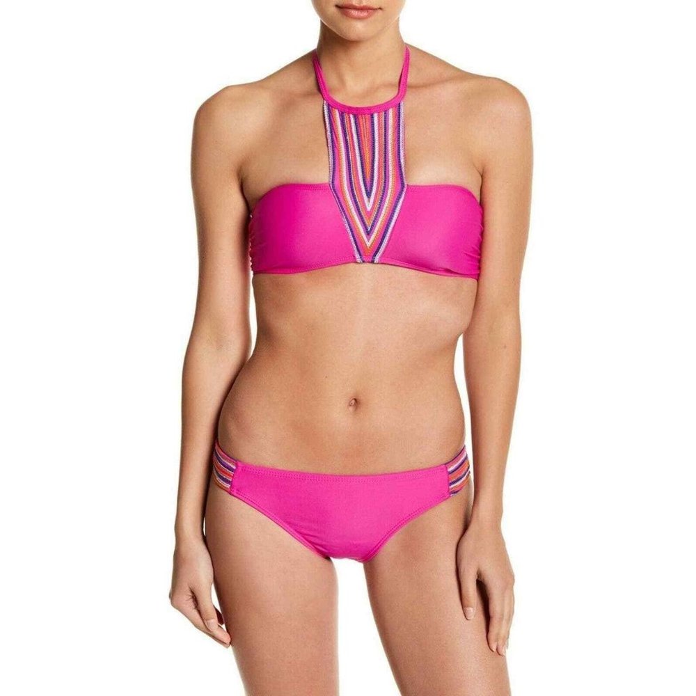 NWT Marilyn Monroe L Vintage Metallic Embroidered Swim Halter Bathing Top $45
